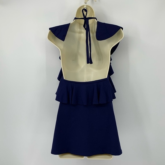 Susana Monaco Halter top shirt blouse tank ruffle Deep Sea navy blue new Medium - Picture 2 of 4